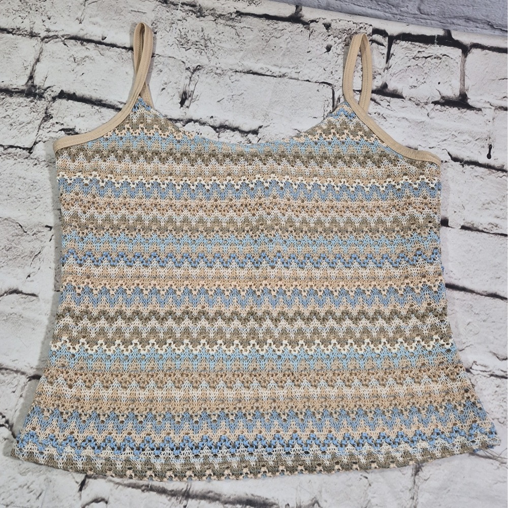 VTG Rave Y2K Cami Crop Top L Cream Crochet Lace Lined Festival Boho Whimsy USA